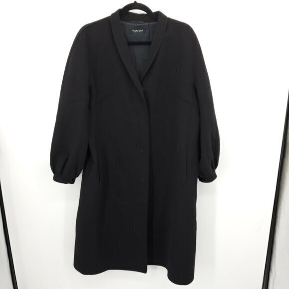 Marlowe 100% Cashmere Gathered Sleeve Minimal Peacoat 10 US/44 IT Black - Picture 1 of 15